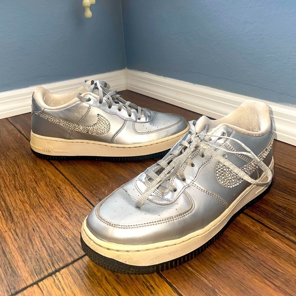 Nike Shoes - Crystal🩶Silver Nike air embellished rhinestone sneakers metallic bling bedazzled